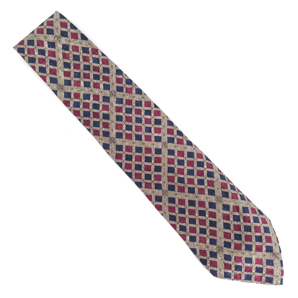 Today's Man Men Necktie 100% Silk Geometric Beige Blue Red 60x4 - NWOT - Italy